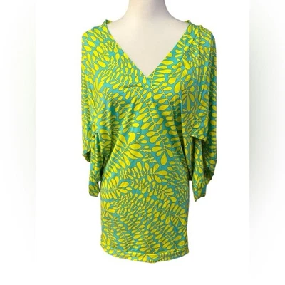 Trina Turk Spa Collection Tunic Swim Cover Up Dress Blue Green Yellow Sz Medium - Image 1 of 4