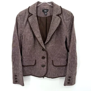 Y2K AGB Office Sirene Blazer Gr. 10 Leinenmischung braun Rüschenbesatz Knopfleiste - Bild 1 von 10