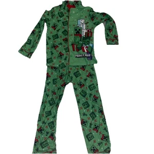 Minecraft Boys Green Winter Holiday Pajamas Set Shirt Pants Size Large - Picture 1 of 4