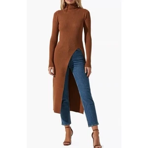 ASTR The Label Damen XL camelbraun Rollkragen Langarm Maxi Pullover - Bild 1 von 8