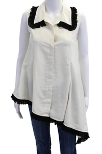 Adeam Womens Ruffle Trim Accent Collared Asymmetrical Hem Blouse White Size S - Picture 1 of 6
