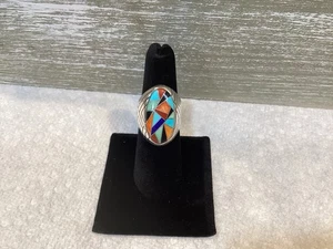 Carolyn Pollack Relies Stone Inlay Ring Wide Band Size 7.5 MINT!! - Picture 1 of 4