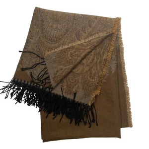 Craigmill 100% Pure New Wool Paisley Fringe tapestry throw blanket neutral brown - Picture 1 of 8