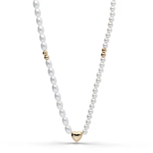 Süßwasserperlen Kette Damen Elegante Halskette mit Herzanhänger in 18k vergoldet - Bild 1 von 2