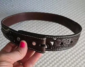 Nocona Brown Genuine leather Tooled Cowboy Western Belt Strap Boys Size 22 - Picture 1 of 7