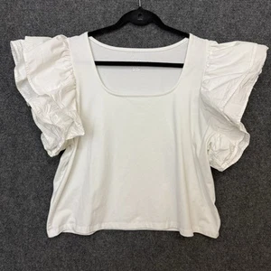 Women’s Architectural Ruffle Sleeve Square Neck Minimalist White Top Sz XXL - Picture 1 of 6