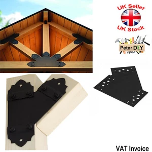 BLACK DECORATIVE Flat Bracket Mending Plate Joiner Brace 3 Arms Right 45 Degree - Picture 1 of 3