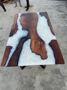 Handmade White Resin Ocean Waves Epoxy Dining Table Top for Home, Coffee Table - Picture 1 of 6