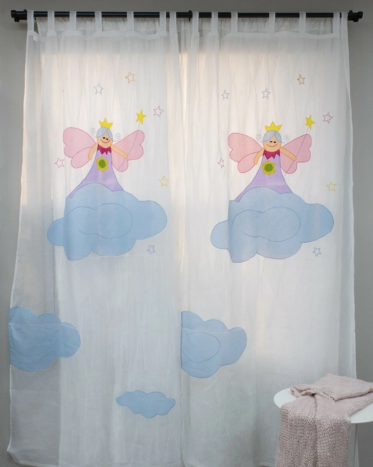 Хлопковая одноцветная занавеска для детской комнаты 96 дюймов с прозрачными вкладками - Изображение 1 из 3