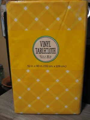 52" x 90" Mainstream Vinyl Tablecloth Flannel Backing / Yellow Checks - Image 1 of 4