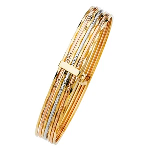 Solid 14K Tricolor Gold D/C Bangle EJB14512 - Picture 1 of 2