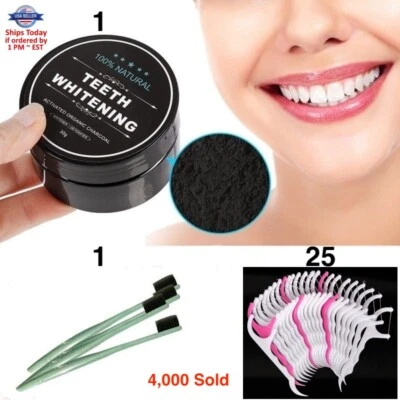 Activated Black Charcoal Teeth Whitening Toothpaste Tooth Powder Natural Organic - Image 1 of 4