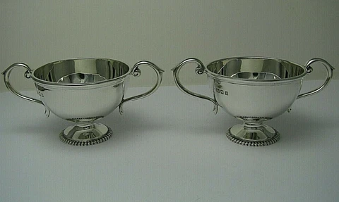 2 STERLING SILVER SALT CELLARS DISHES by Wakely & Wheeler London England ca1924 Cover