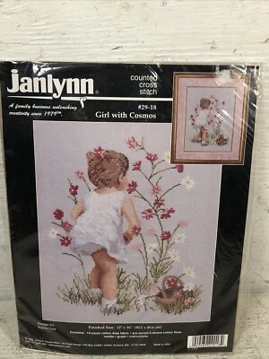 "Nuevo kit de punto de cruz contado Janlynn niña con cosmos 29-18 12"" X 16"" 1995" Foto 1 de 4