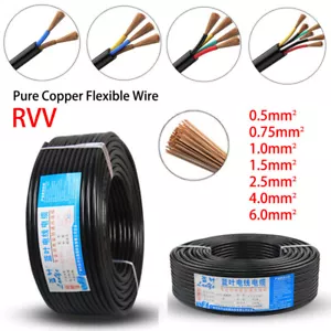 0.5mm²-6mm² Pure Copper Flex Wire 2/3/4/6-Cores Electrical Cable PVC Insulation - Picture 1 of 35