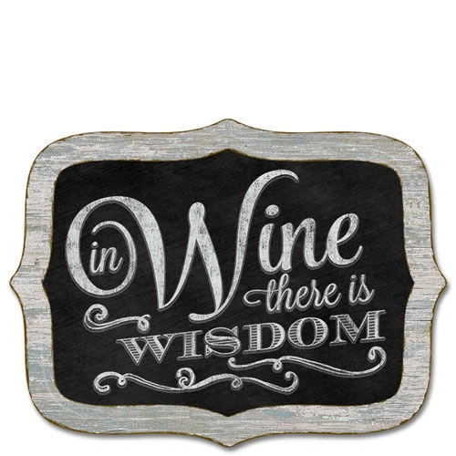 Chalkboard Sign Wall Plaque IN WINE THERE IS WISDOM Scalloped Frame Braided Cord - Image 1 of 1