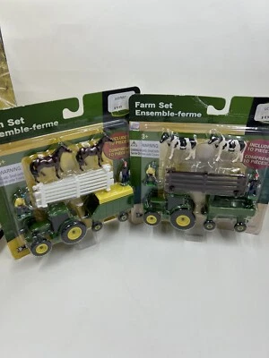 John Deere Farm Tractor Barn Set NEW Wagon Trailer Farmer Horse & Cow Toy Figure - Image 1 of 4