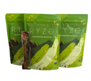New RYZE Organic Mushroom Matcha 3 Pack with RYZE Spoon 100% Authentic - Picture 1 of 4