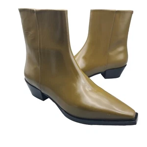 AEYDE women boots Ruby khaki Leather Side Zip Western EU 38 Size 7.5-8 NEW - Picture 1 of 11