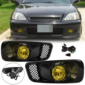 Fit 1999 2000 Honda Civic JDM Bumper Yellow Lens Fog Lights Driving Lamps Pair - Picture 1 of 10