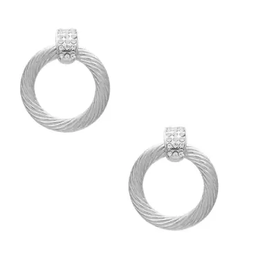 Nuovo GUESS Color Argento Texture Porta Battenti Cristalli Orecchini a Cerchio - Immagine 1 di 2
