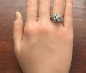 10k White Gold .75ctw Diamond Engagement Wedding Ring Set Sz 6.5 Signed GDM - Picture 1 of 9