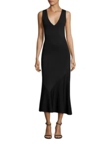 $365 NWT Theory Gardella Lustrate Stretch Knit V-neck Midi Black Dress sz S - Picture 1 of 12