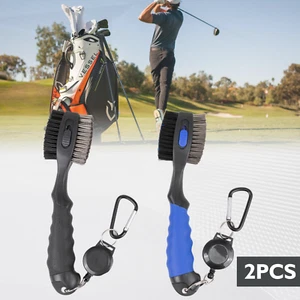 2X 2 Sided Golf Club Brush Cleaner Retractable Groove Cleaning Tool Kit w/ Spike - Picture 1 of 24