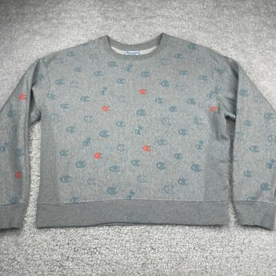 Camisa Champion Mujer XL Gris Tejido Inverso Pullover Sudadera Estampado Completo Foto 1 de 4