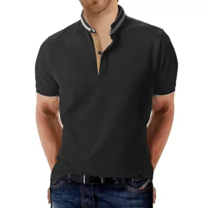 Men's Grandad Shirts Shirt Short Sleeve Mandarin Regular Fit Pique new - Picture 1 of 13