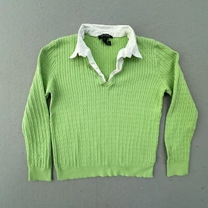 Lauren Ralph Lauren Sweater Womens Extra Large Green Cable Knit V Neck - Picture 1 of 8