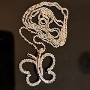 Stearling Silver and Diamond Butterfly Pendant On 20" Stearling Chain Italy 925 - Picture 1 of 12