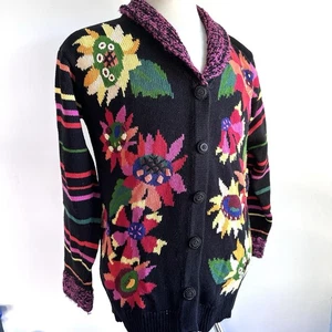 Storybook Knits Vintage Floral Sunflower Embroidered Cardigan Sweater Size M NWT - Bild 1 von 9
