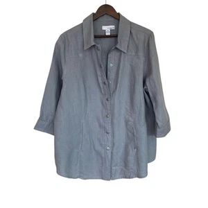 Lucy & Laurel Gray Snap Front Linen Jacket - 2x - Picture 1 of 6