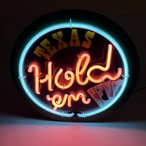 Texas Hold 'Em Hängeschild Neon beleuchtet Karten Bar Mann Höhle Pool Zimmer - Bild 1 von 12