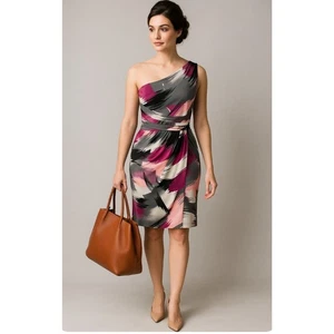 Max & Cleo one shoulder artistic abstract print dress size 6 - Picture 1 of 8