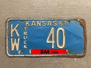 VINTAGE 1967 KANSAS LICENSE PLATE BLUE/WHITE KW-40 FARM TRUCK LOW NUMBER!!😎 - Picture 1 of 2
