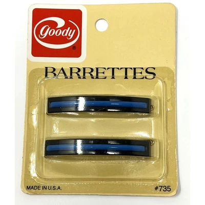 Broche de metal Goody Barrettes vintage de 2,5” #735 negro azul 1982 nuevo en paquete (2) Foto 1 de 4