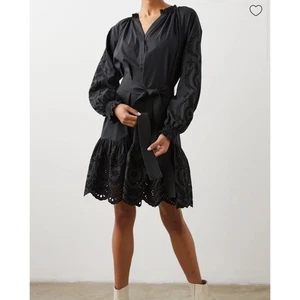 Rails Saylor Dress Black Eyelet Lace Long Sleeve Tile Belt Sz S - Picture 1 of 10