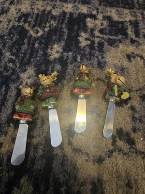 St Nicholas Square Heartland set of 4 spreaders Christmas Moose Bear Holiday - Image 1 of 4
