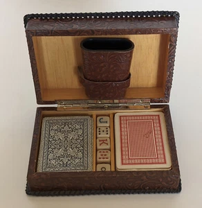 Vintage Alhambra Patio de los Leones Leder Spielbox mit Karten & Würfeln Spanien - Bild 1 von 14