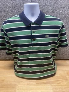 Lacoste Shirt Men's 6 (US L) Green Blue Stripe Short Sleeve Polo Croc Preppy - Picture 1 of 14