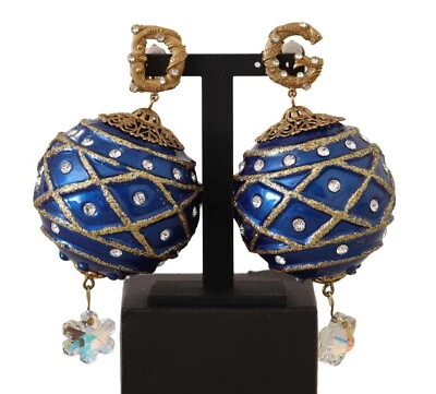 Pendientes DOLCE & GABBANA Oro Latón Azul Cuelga Bola Cristal Clip En Joyería Foto 1 de 4
