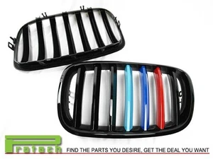For 2007-2013 BMW X5 X6 SUV E70 E71 Black Front Kidney Grille - Shiny /// M Tri - Picture 1 of 3
