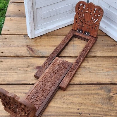 Estuche Sujetalibros Vintage Madera Tallada a Mano Boho Mesa Expandible Diseño Floral Foto 1 de 4