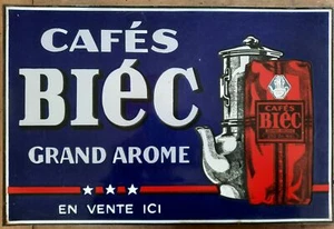 Ancienne Plaque émaillée double face CAFES BIEC Cuisine Bistrot 30x45cm - Imagen 1 de 11