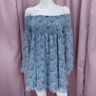 Olivaceous Women's Blue Floral Off The Shoulder Babydoll Blouse Top Medium NWT