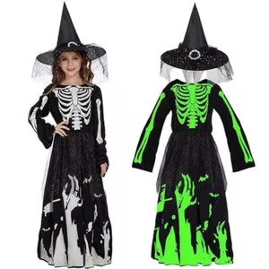 Luminous Skeleton Witches Witch Fancy Dress Halloween Cosplay Party Kids Costume - Picture 1 of 12