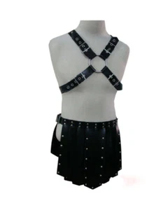 MEN ARMOUR KILT REAL BLACK LEATHER HEAVY DUTY GLADIATOR WARRIOR SET - Picture 1 of 7