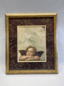 Cherub Angel Print Matted Gold Gilt Ornate Framed 16 3/4”x 14 3/4” - Picture 1 of 10
